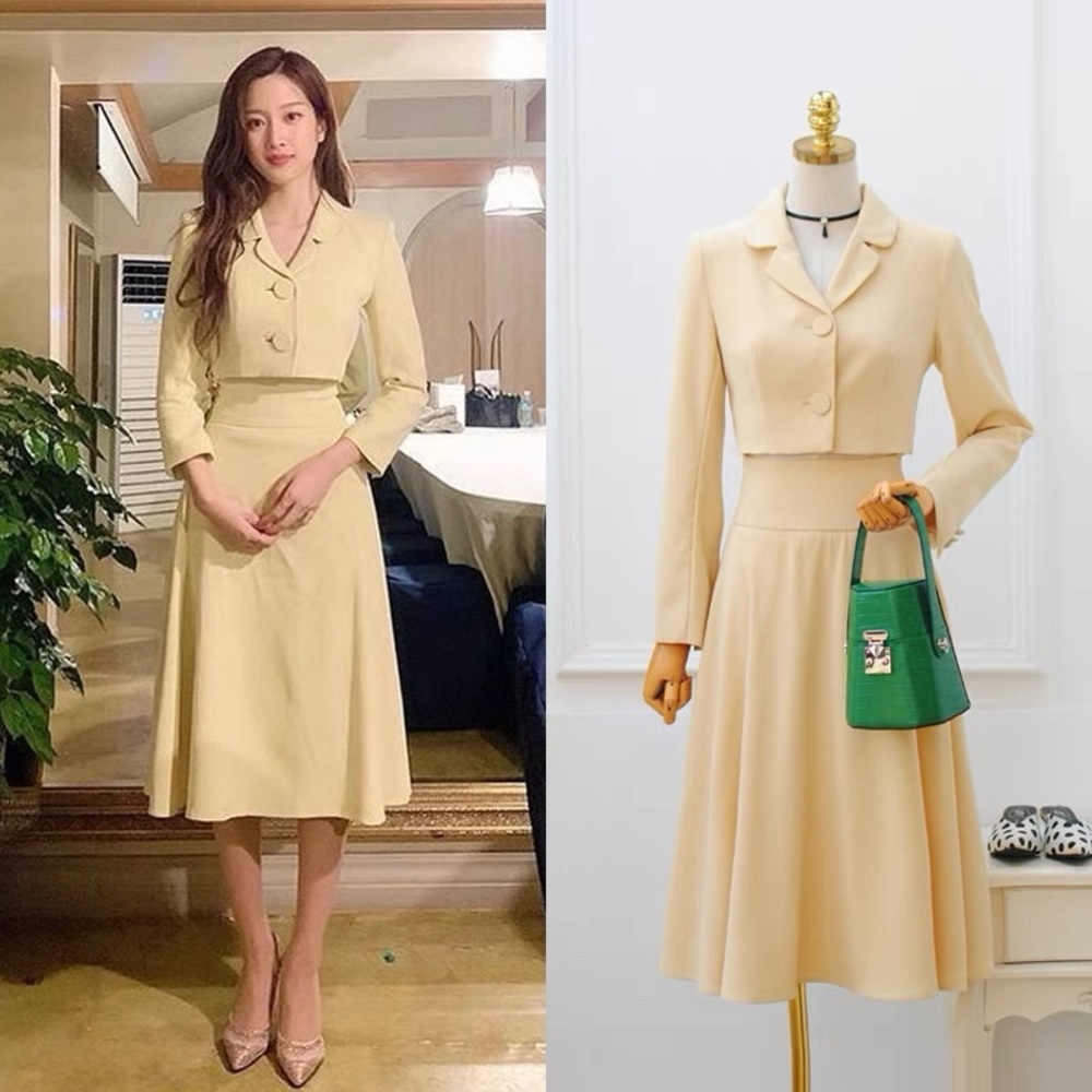 💛Chanel style Yellow Blazer Jacket And Straight Skirt Set💛